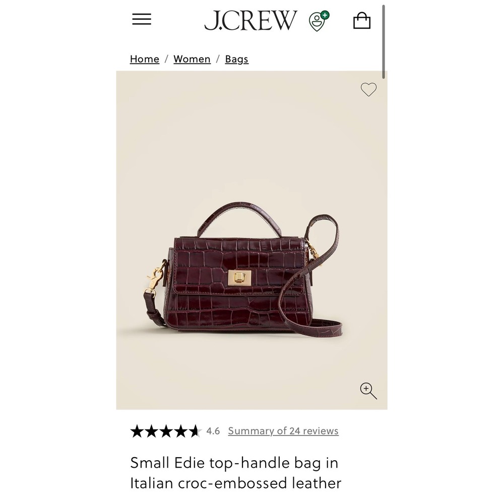 J.Crew Small Edie Top-Handle Bag Italian Croc-Embossed Leather Burgundy BX991